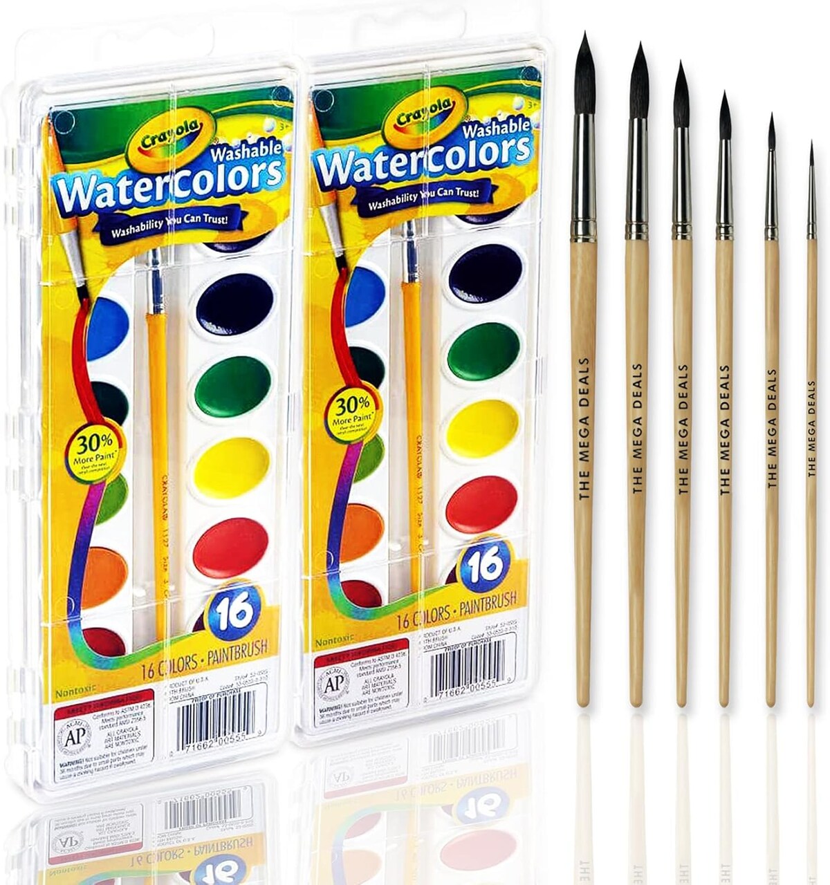 Watercolor Paint Set - 2 Packs of 16 Vivid Colors Watercolor Paint and 6 Paintbrushes for Kids Watercolors Supplies Set